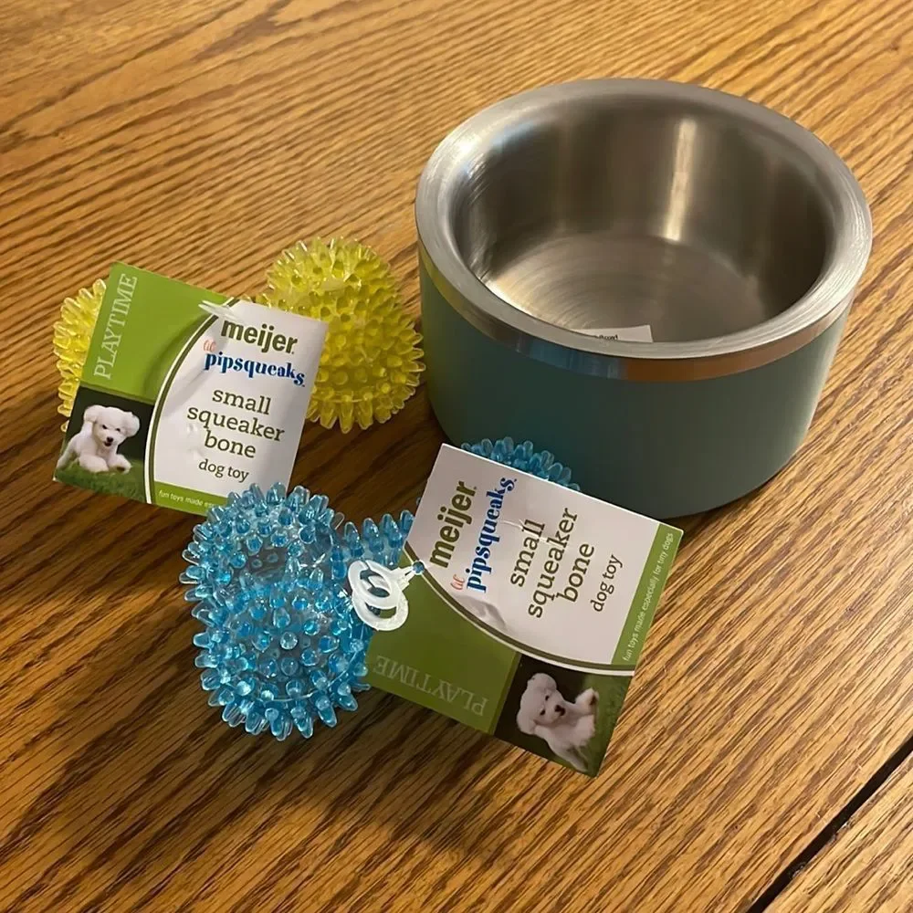 Double wall feeding bowl and two small squeaky bones bundle